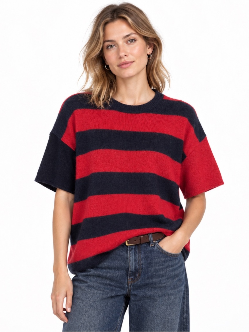 Marni for H&M 2012 Red Navy Stripe 100% Cashmere Oversized S/sleeve Sweater XS